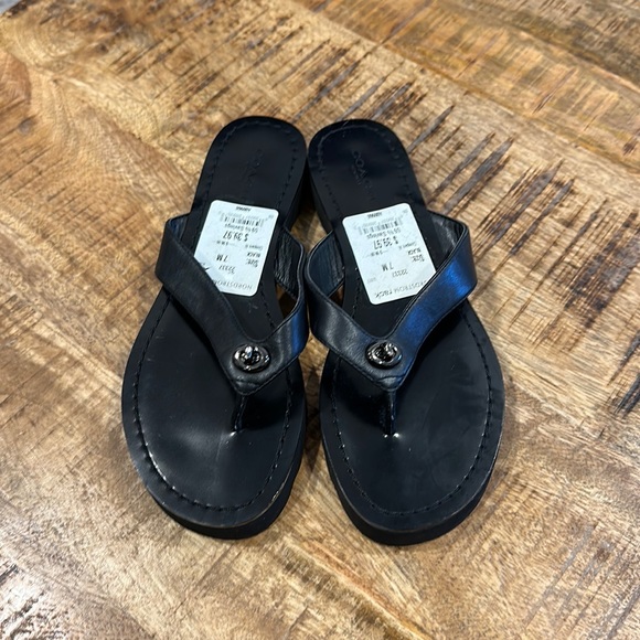 Coach Shoes - NWT! Size 7 Coach black leather thong sandals